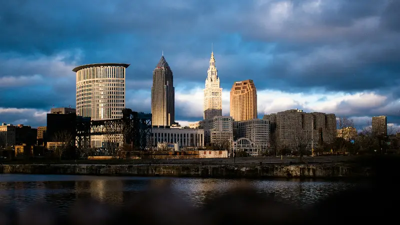 Cleveland skyline over the river