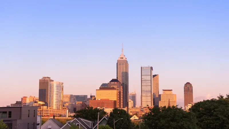 Indianapolis skyline at sunset