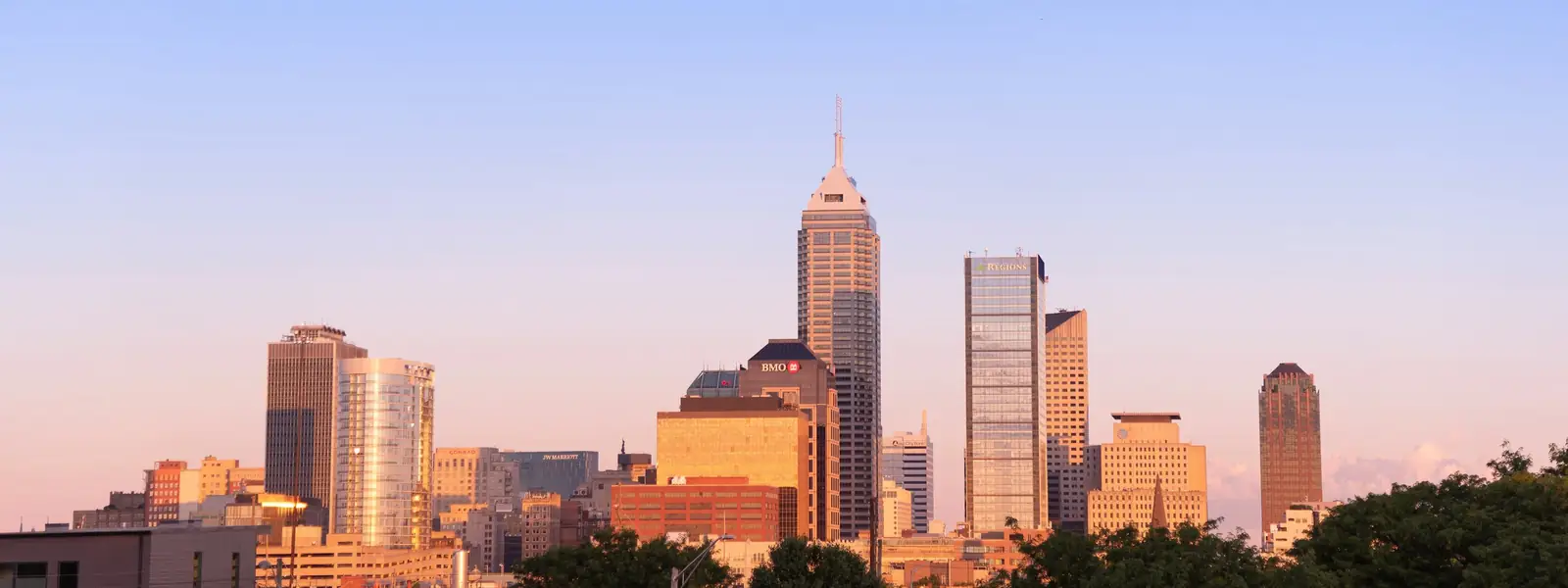 Indianapolis skyline at sunset