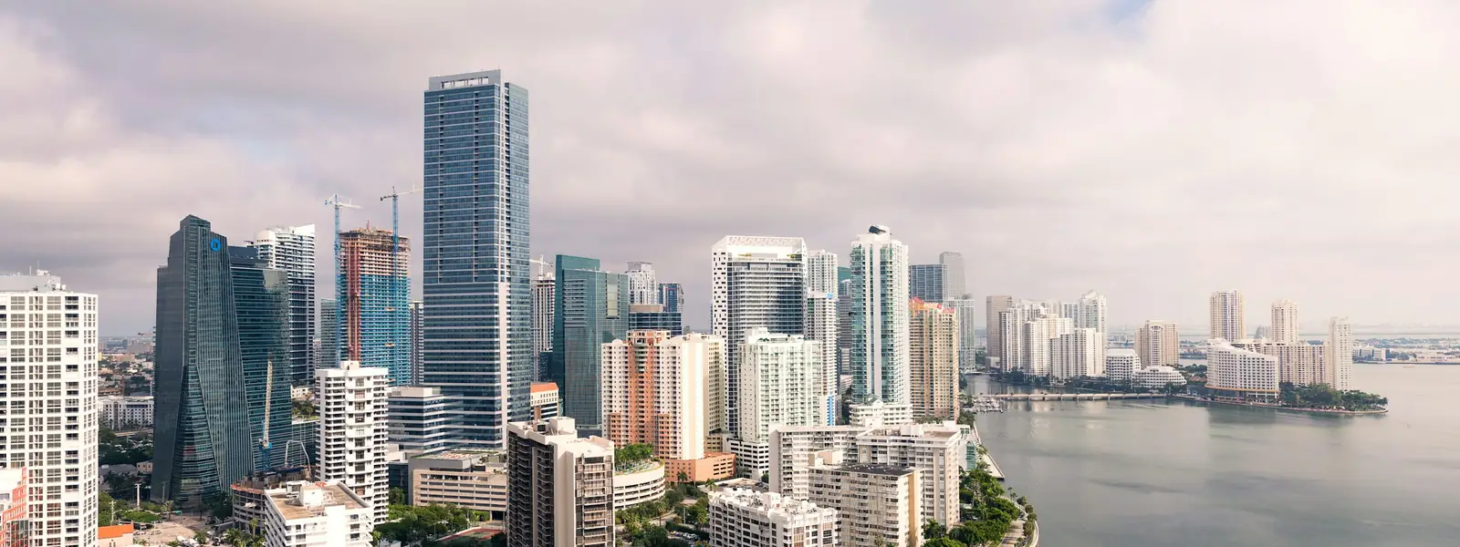 Aerial view of downtown Miami and Brickell on Biscayne Bay