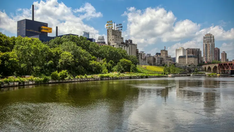 Minneapolis skyline over the river