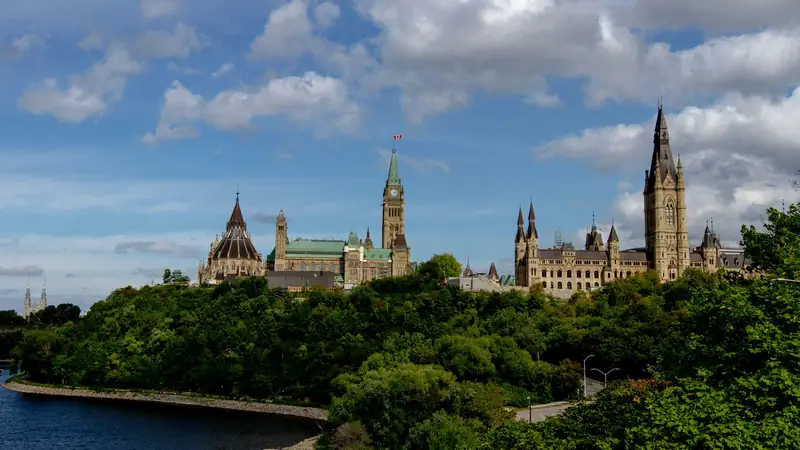 Parliament Hill in Ottawa above the river