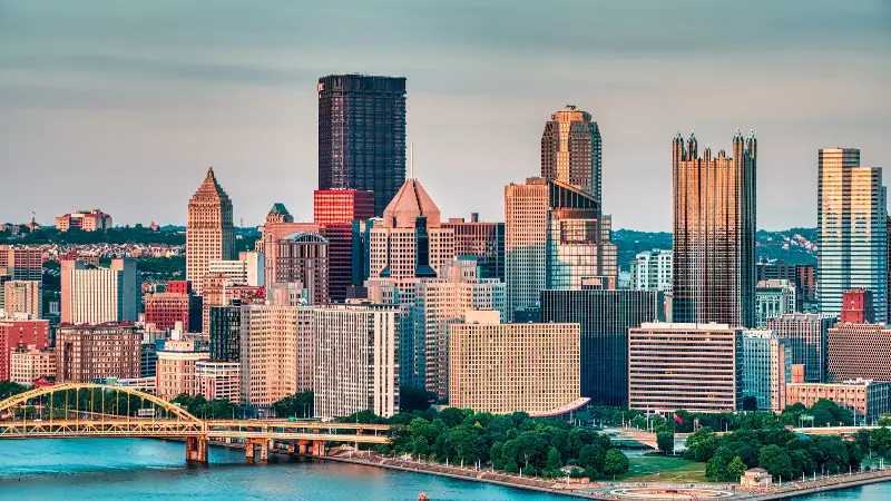 Pittsburgh skyline across the river
