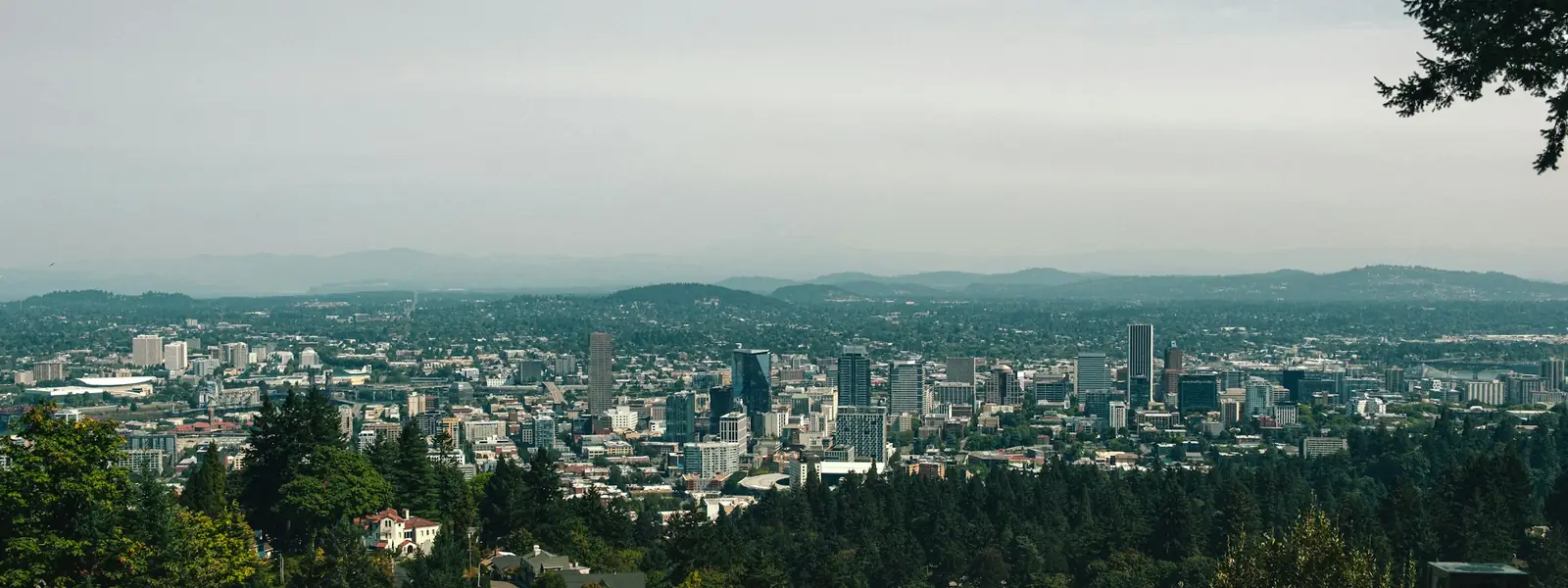 Portland, Oregon, seen from the hills on a hazy day