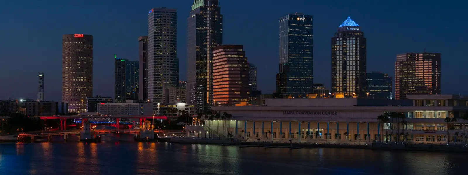 Tampa skyline across the water at dusk